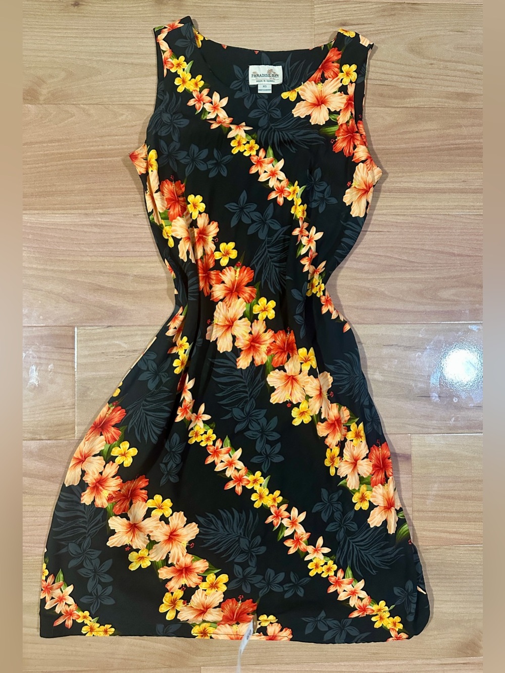 Paradise Bay Hawiian Black Floral Sleeveless Dress XS